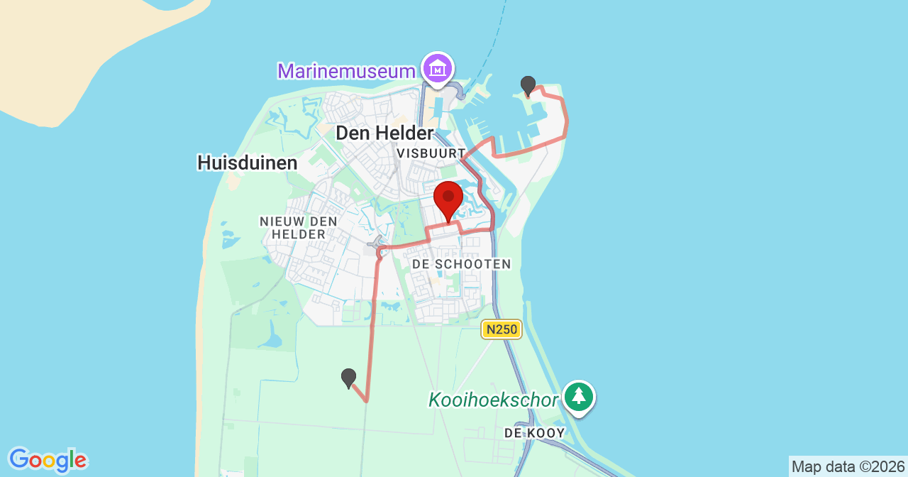 Kaart van het incident in Den Helder met de aanrijroutes van de gealarmeerde eenheden