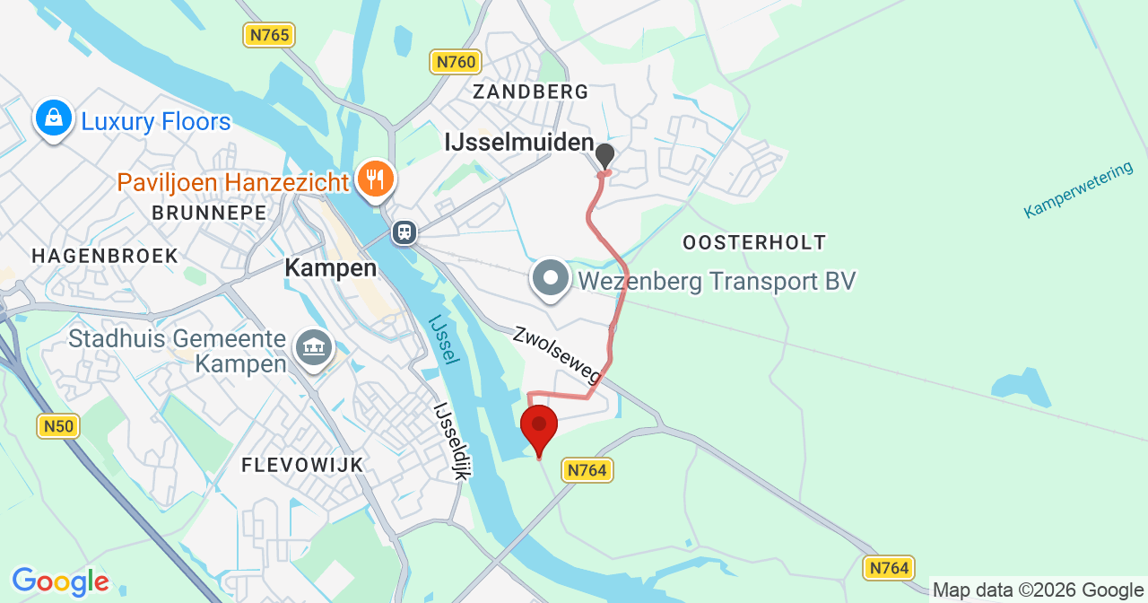 Kaart van het incident in Kampen met de aanrijroutes van de gealarmeerde eenheden