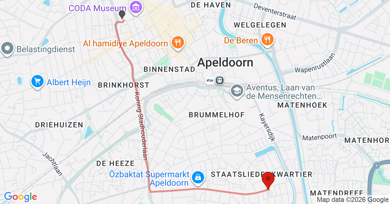 Kaart van het incident in Apeldoorn met de aanrijroutes van de gealarmeerde eenheden