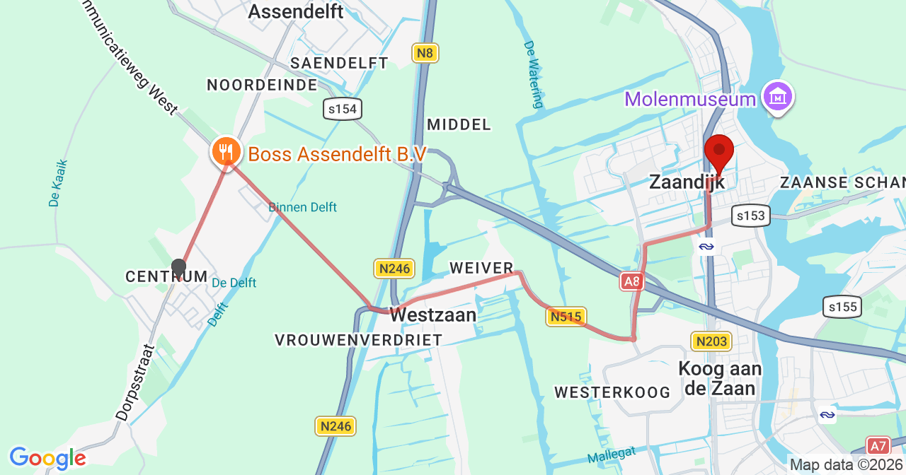 Kaart van het incident in Zaandijk met de aanrijroutes van de gealarmeerde eenheden