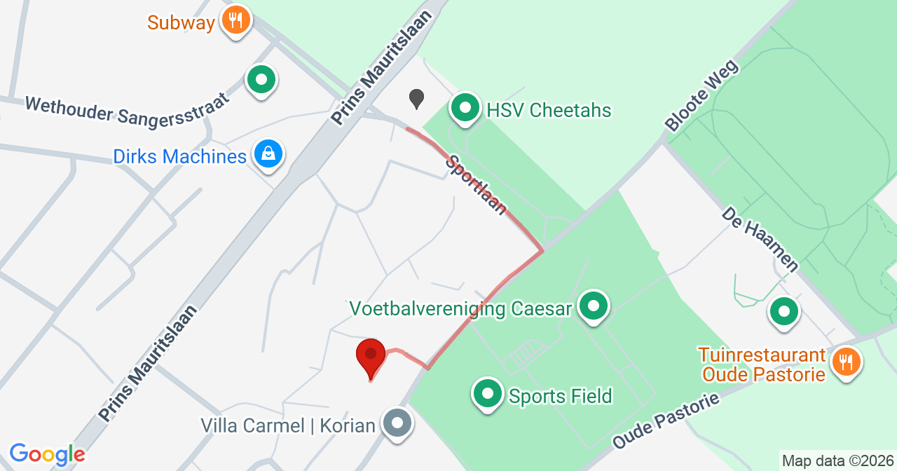 Kaart van het incident in Beek met de aanrijroutes van de gealarmeerde eenheden