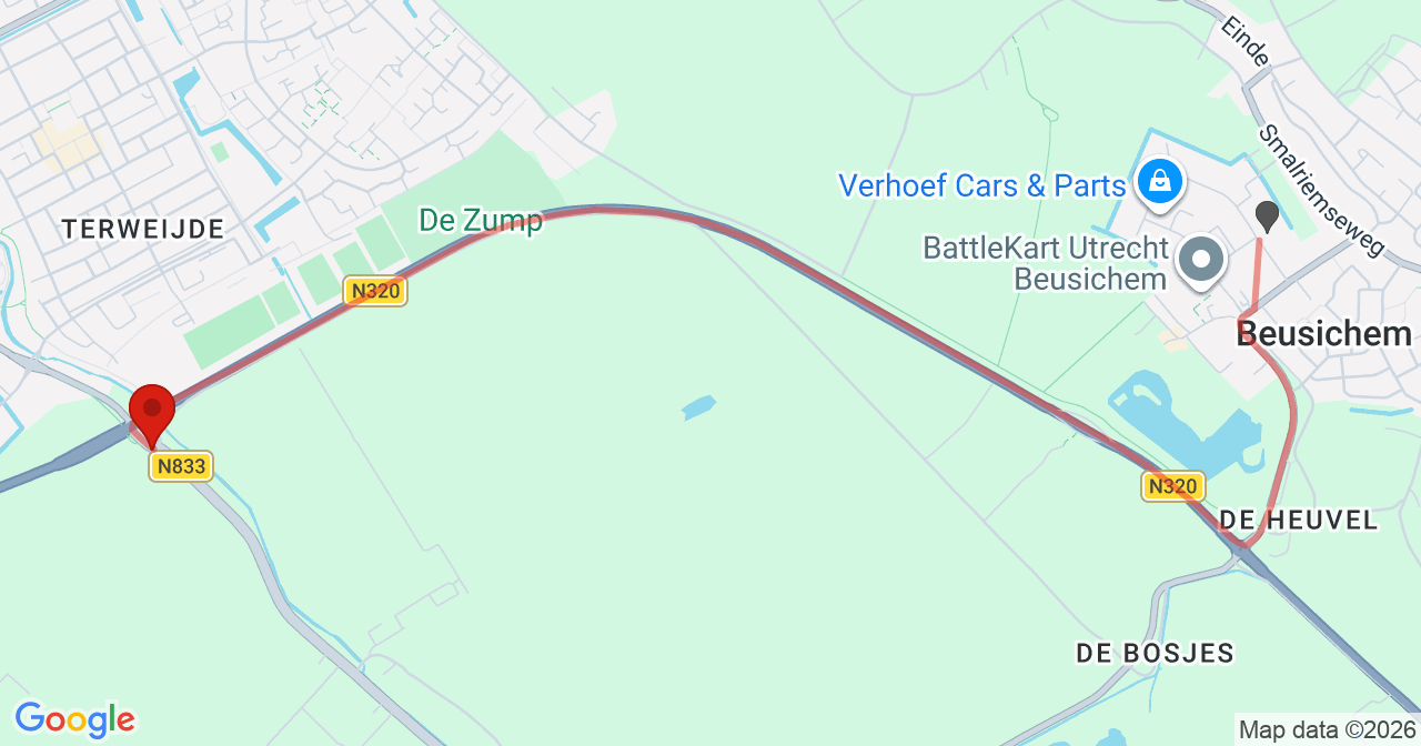 Kaart van het incident in Culemborg met de aanrijroutes van de gealarmeerde eenheden