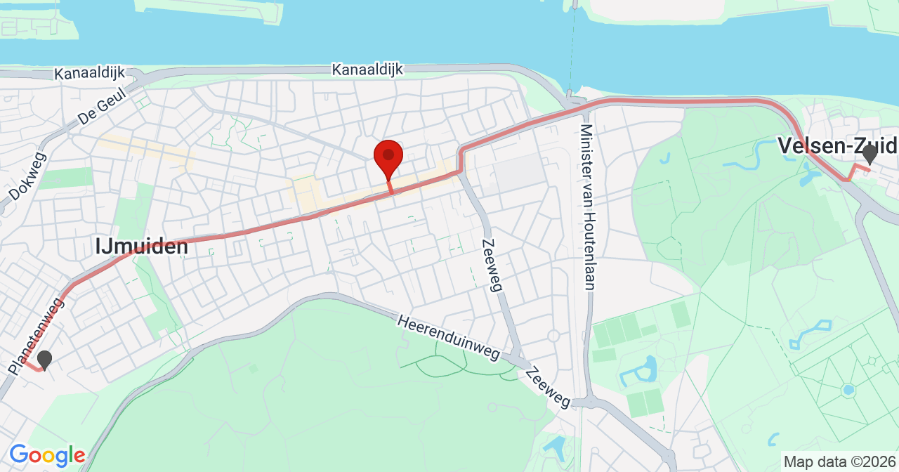 Kaart van het incident in IJmuiden met de aanrijroutes van de gealarmeerde eenheden
