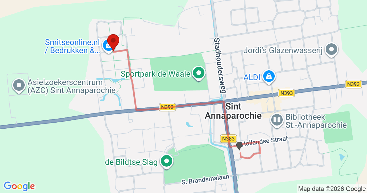 Kaart van het incident in St.-Annaparochie met de aanrijroutes van de gealarmeerde eenheden
