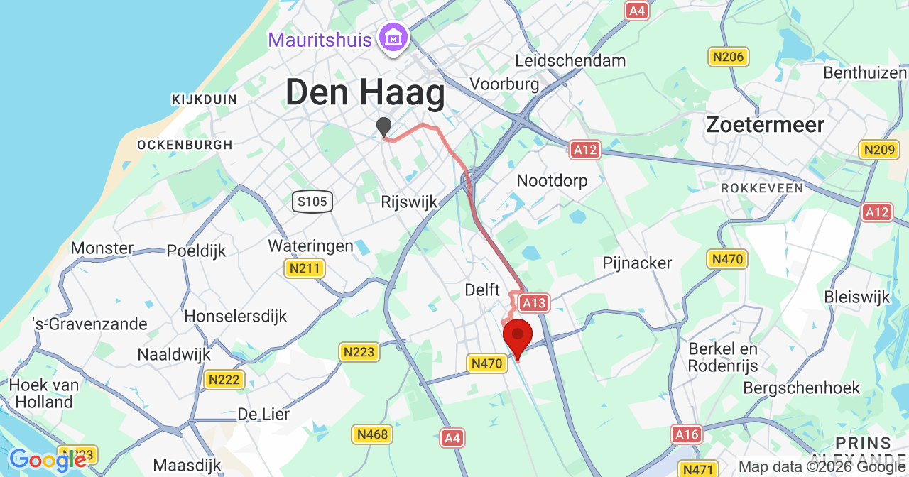 Kaart van het incident in Delft met de aanrijroutes van de gealarmeerde eenheden