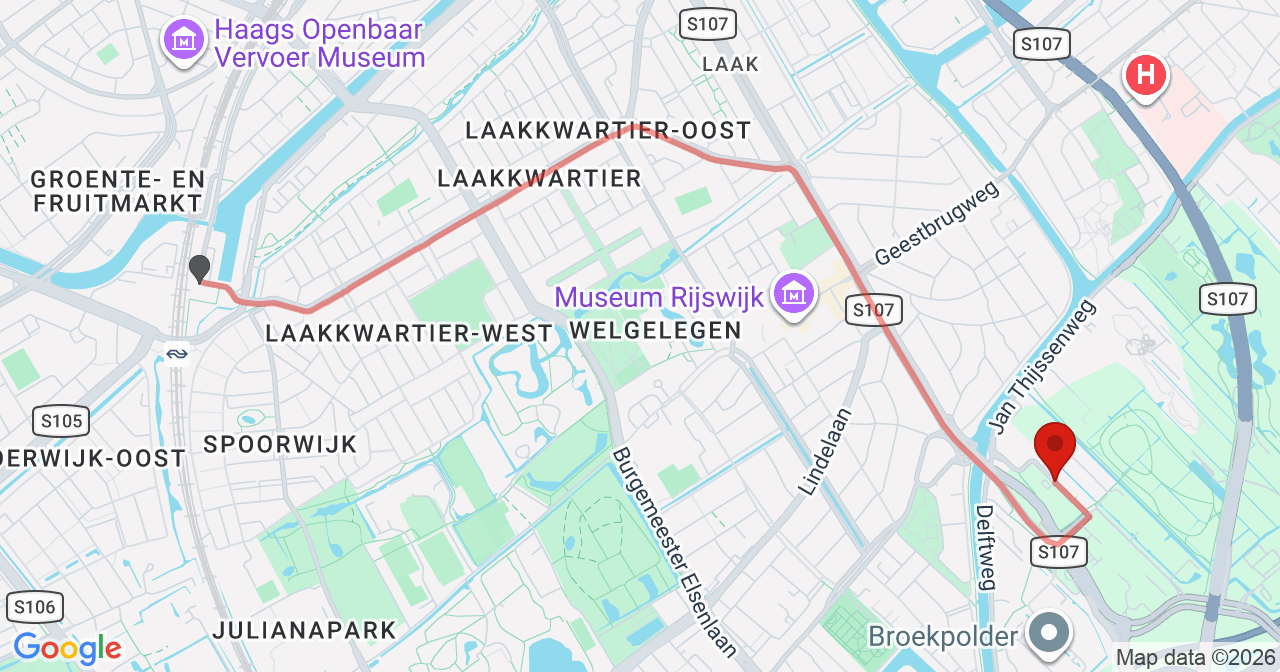 Kaart van het incident in Rijswijk met de aanrijroutes van de gealarmeerde eenheden