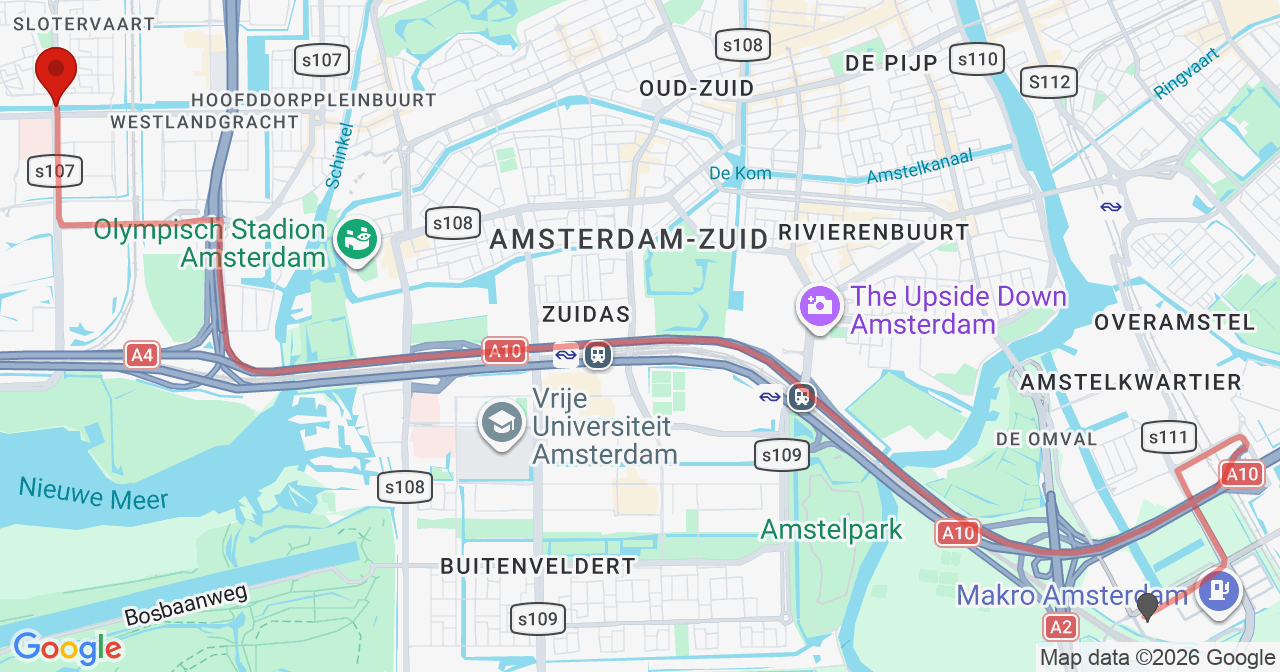 Kaart van het incident in Amsterdam met de aanrijroutes van de gealarmeerde eenheden