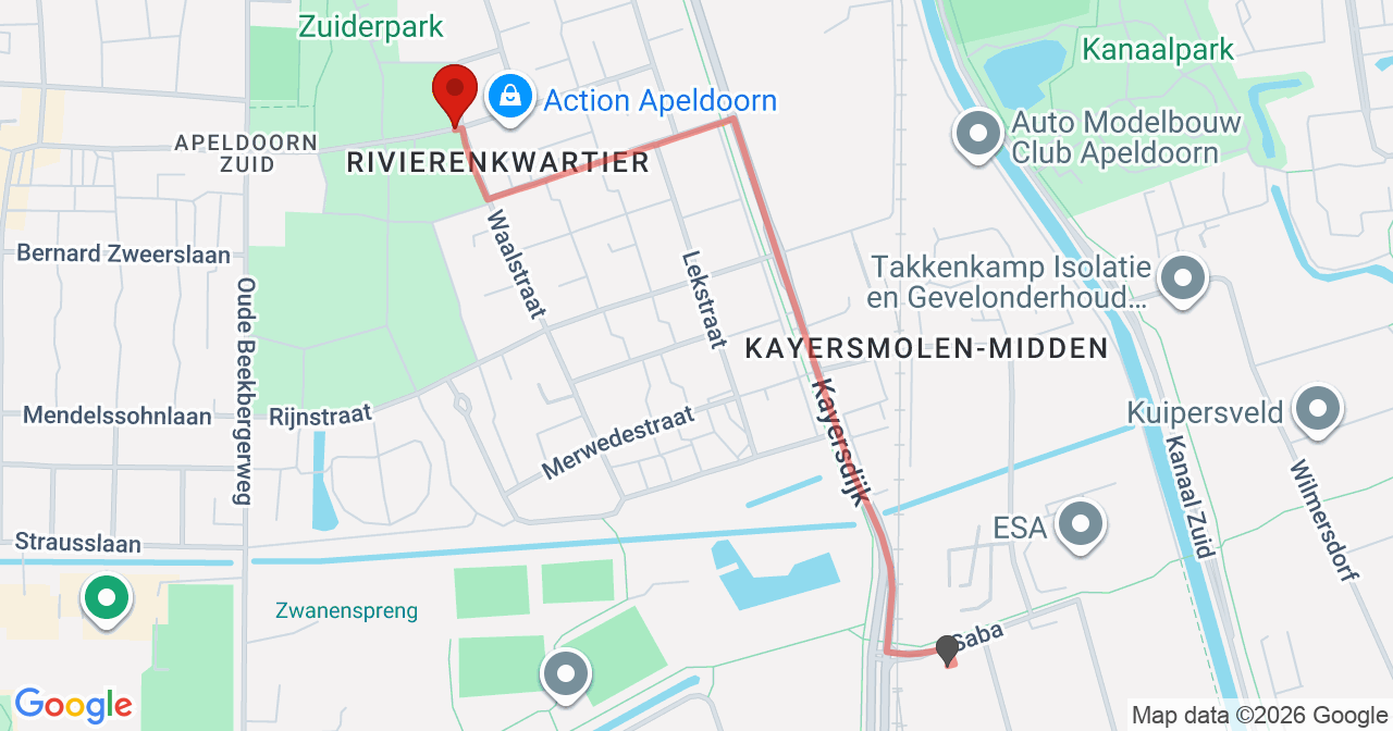 Kaart van het incident in Apeldoorn met de aanrijroutes van de gealarmeerde eenheden