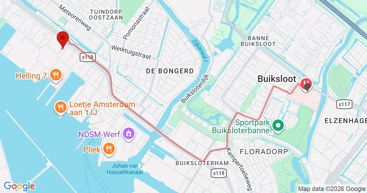 Kaart van het incident in Amsterdam met de aanrijroutes van de gealarmeerde eenheden