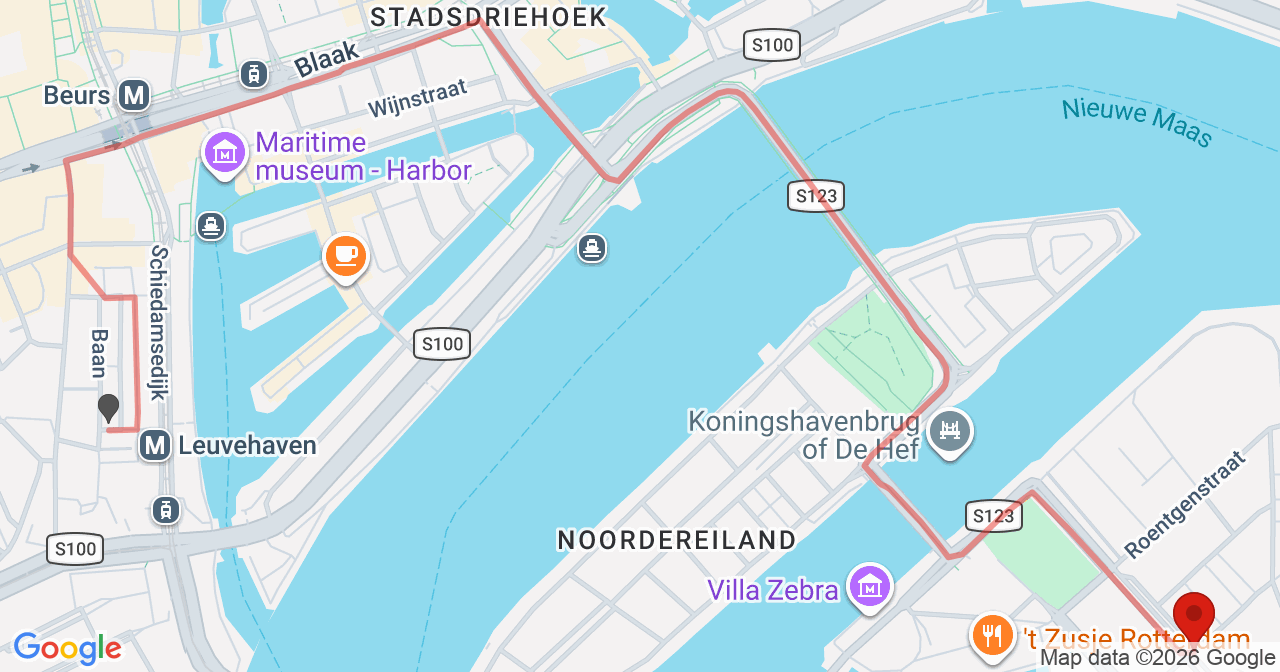 Kaart van het incident in Rotterdam met de aanrijroutes van de gealarmeerde eenheden