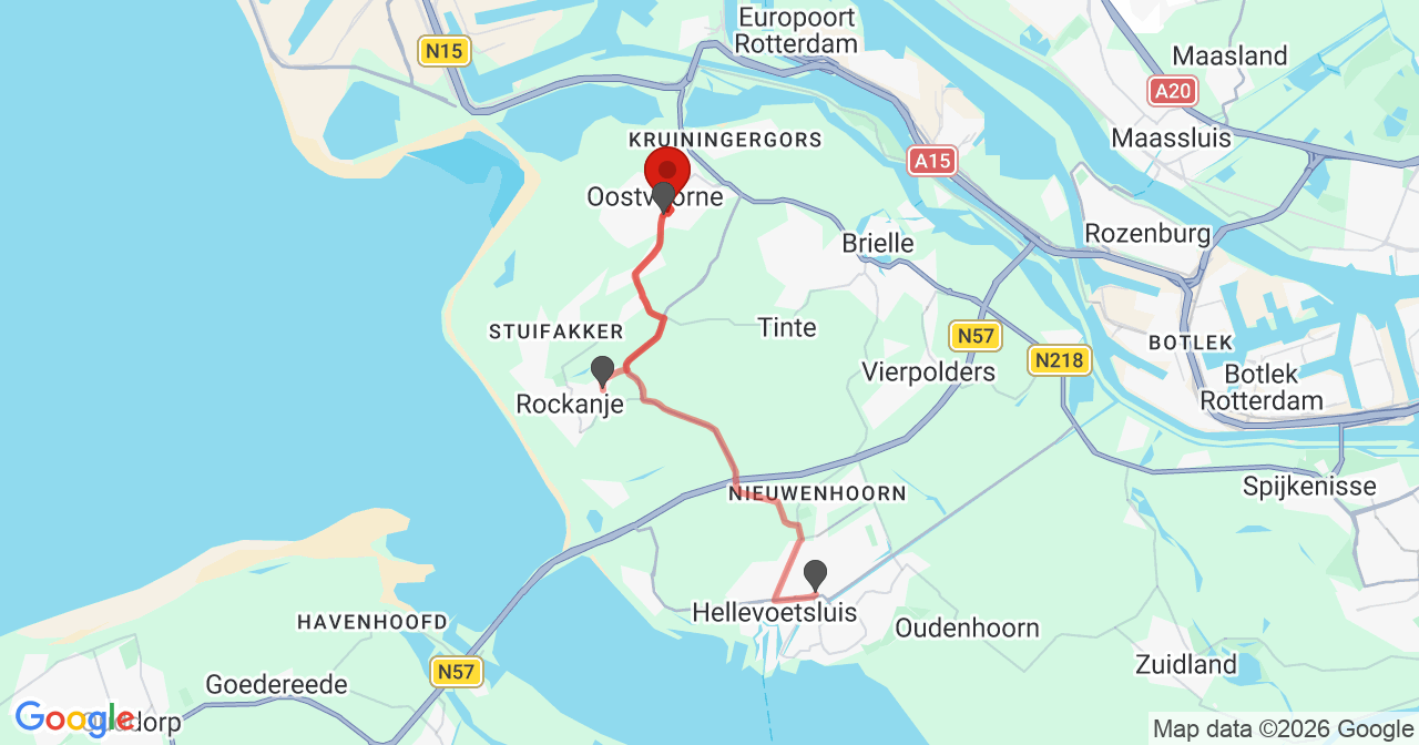 Kaart van het incident in Oostvoorne met de aanrijroutes van de gealarmeerde eenheden