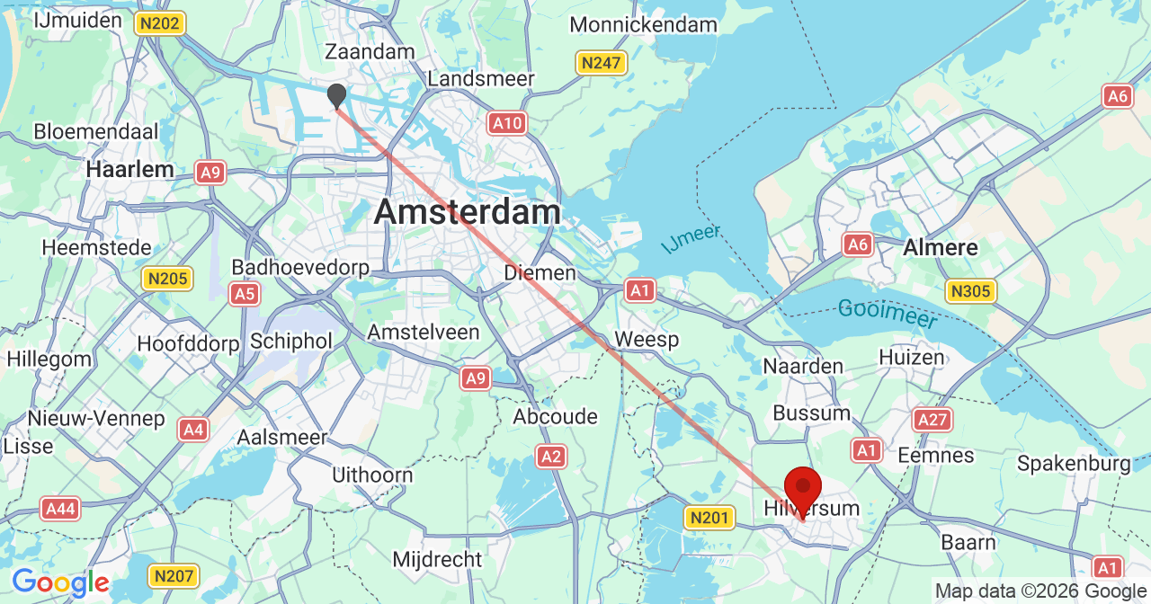 Kaart van het incident in Hilversum met de aanrijroutes van de gealarmeerde eenheden