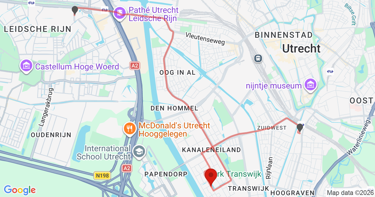 Kaart van het incident in Utrecht met de aanrijroutes van de gealarmeerde eenheden