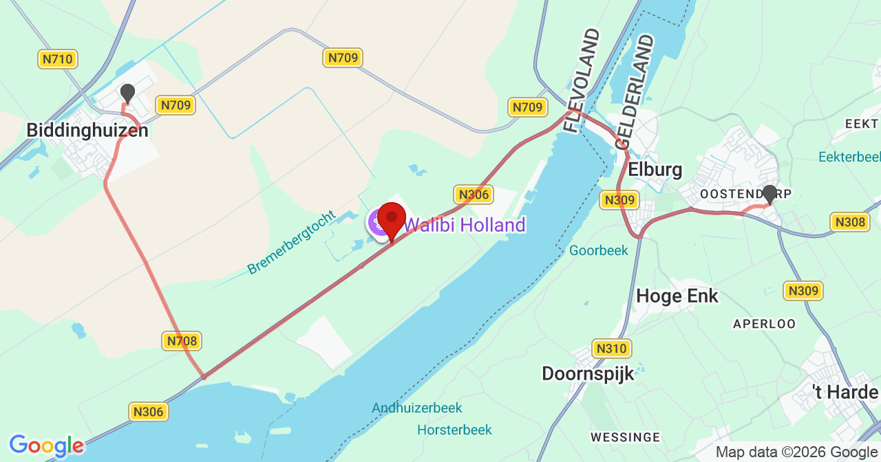 Kaart van het incident in Biddinghuizen met de aanrijroutes van de gealarmeerde eenheden
