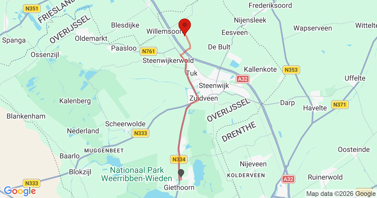 Kaart van het incident in De Pol met de aanrijroutes van de gealarmeerde eenheden