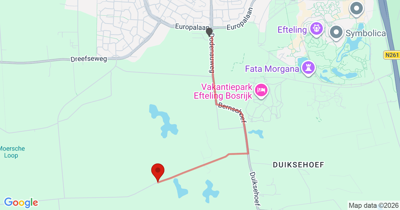 Kaart van het incident in De Moer met de aanrijroutes van de gealarmeerde eenheden