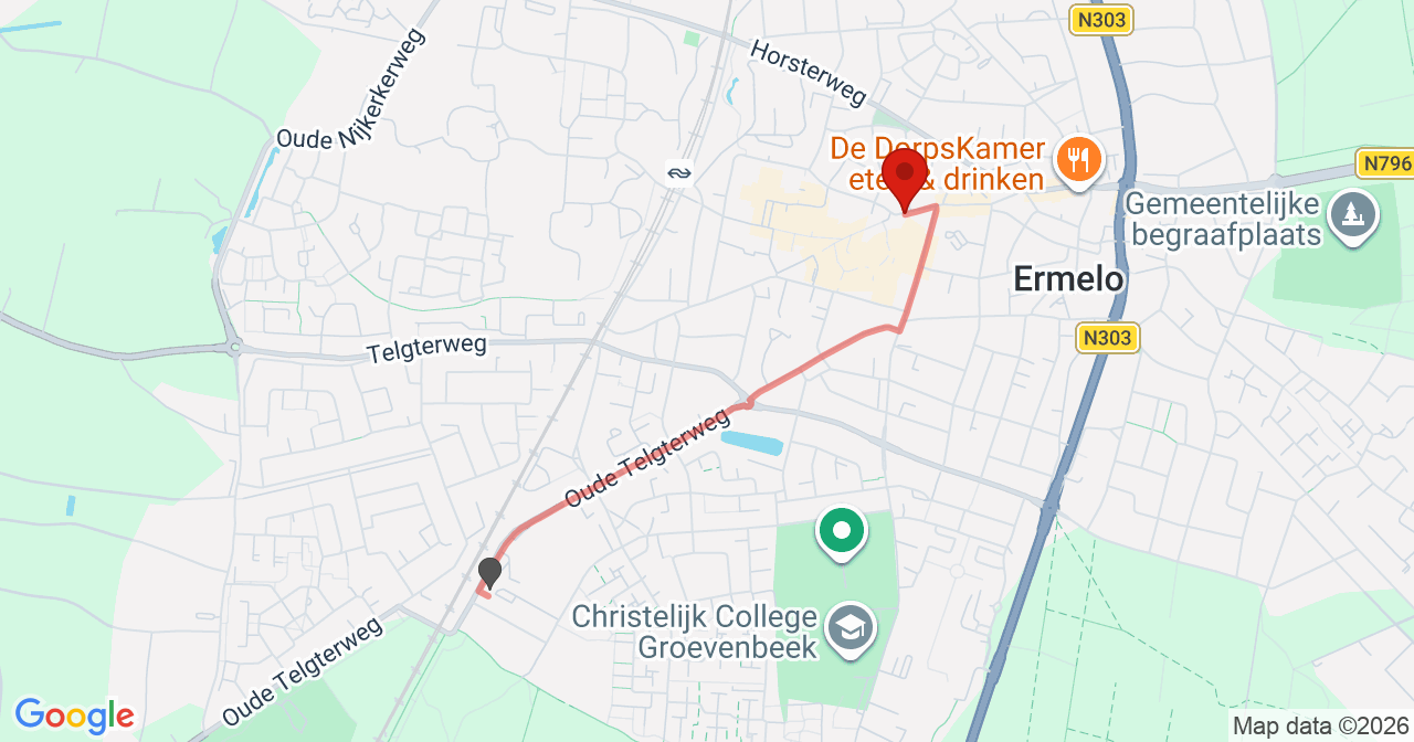 Kaart van het incident in Ermelo met de aanrijroutes van de gealarmeerde eenheden