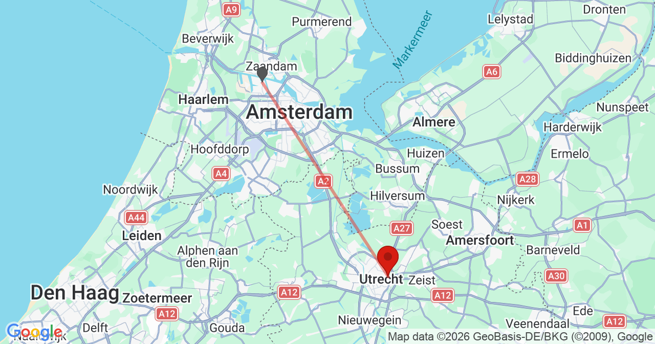 Kaart van het incident in Utrecht met de aanrijroutes van de gealarmeerde eenheden