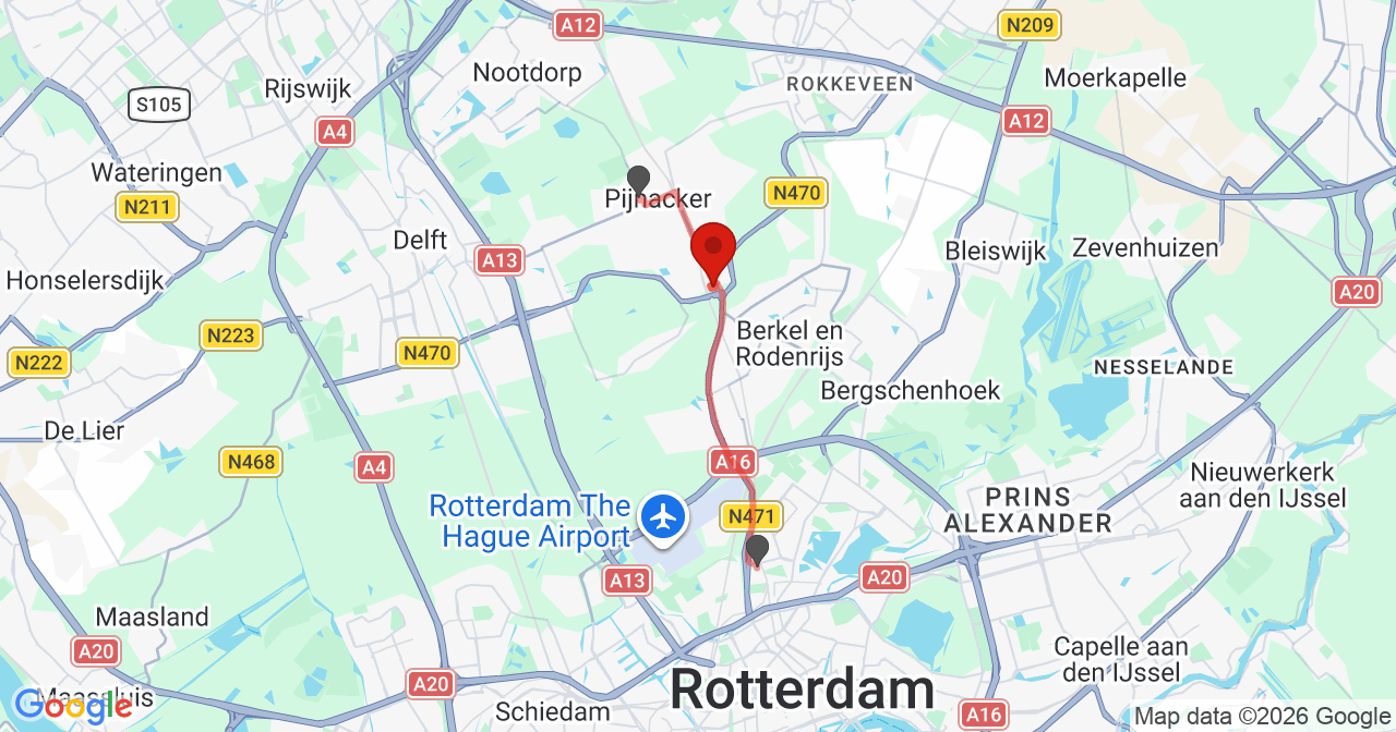 Kaart van het incident in Pijnacker met de aanrijroutes van de gealarmeerde eenheden