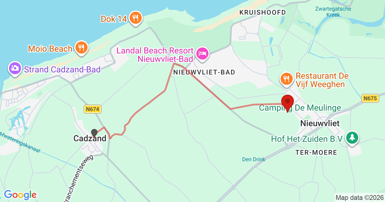 Kaart van het incident in Nieuwvliet met de aanrijroutes van de gealarmeerde eenheden