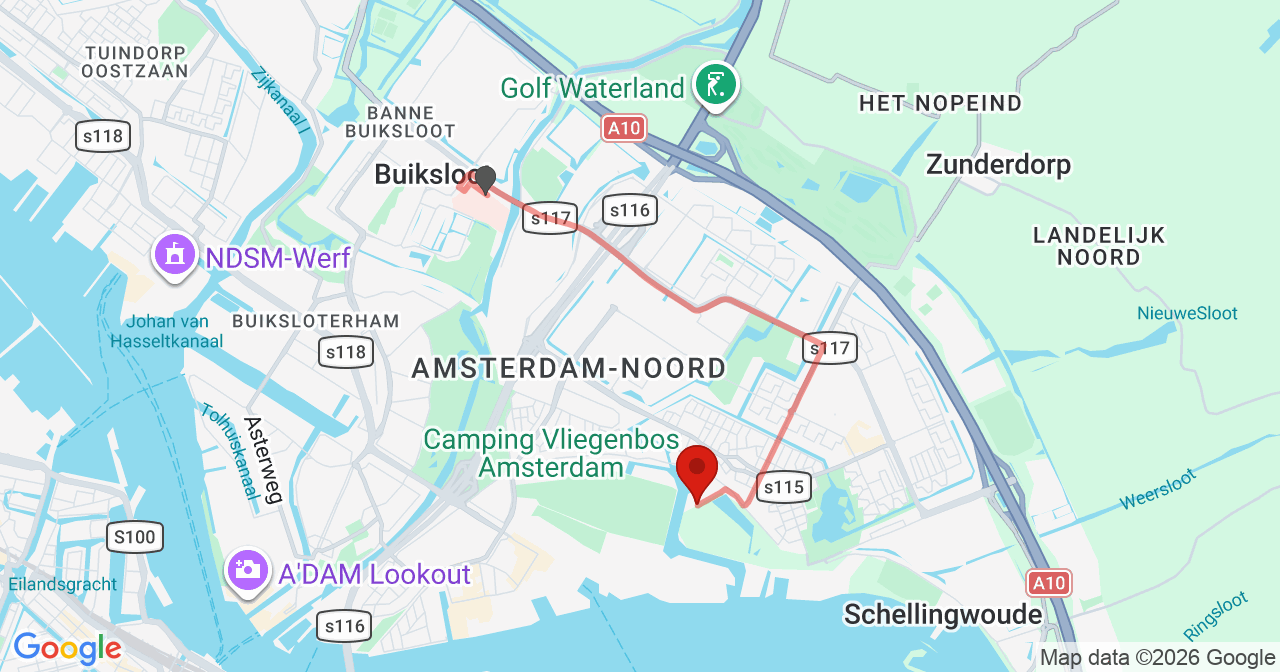 Kaart van het incident in Amsterdam met de aanrijroutes van de gealarmeerde eenheden