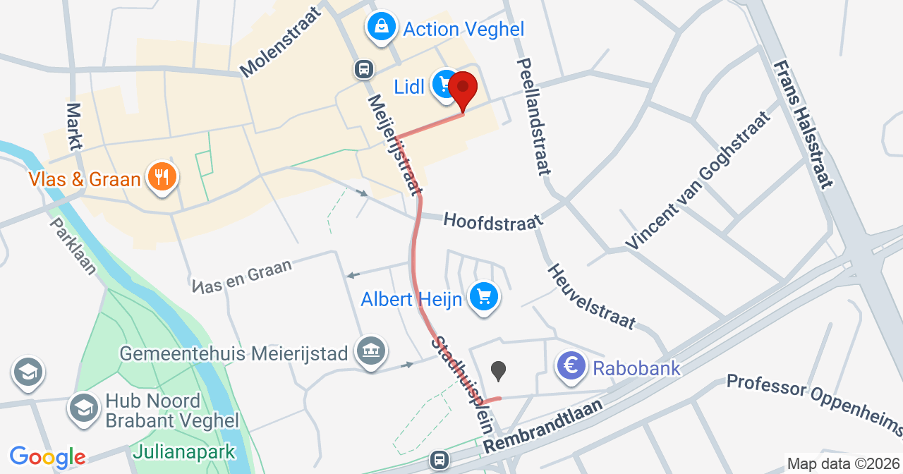Kaart van het incident in Veghel met de aanrijroutes van de gealarmeerde eenheden