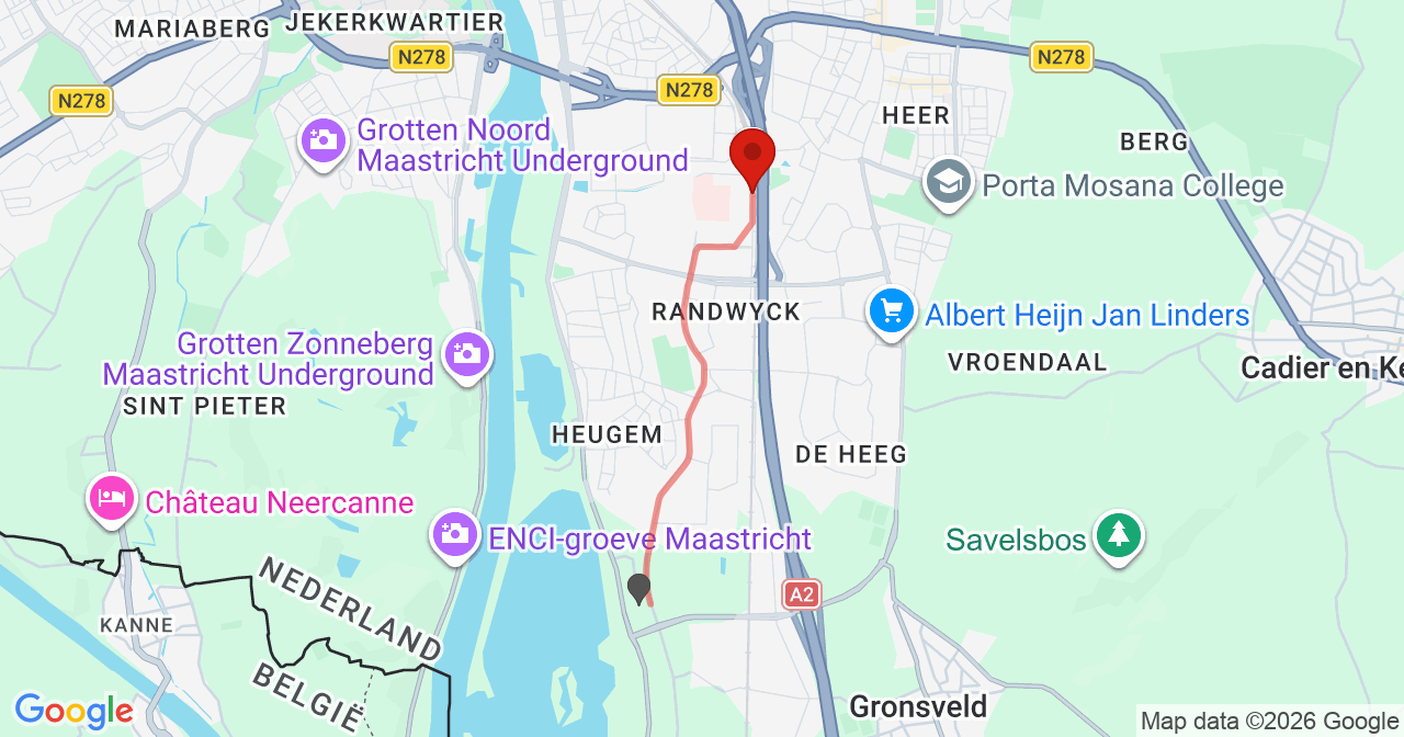 Kaart van het incident in Maastricht met de aanrijroutes van de gealarmeerde eenheden