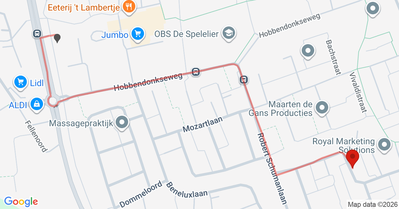 Kaart van het incident in Boxtel met de aanrijroutes van de gealarmeerde eenheden
