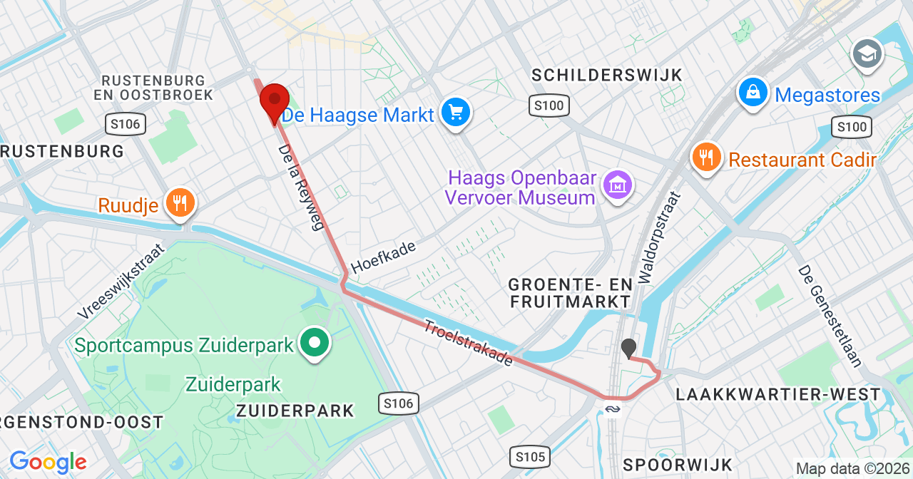 Kaart van het incident in 's-Gravenhage met de aanrijroutes van de gealarmeerde eenheden