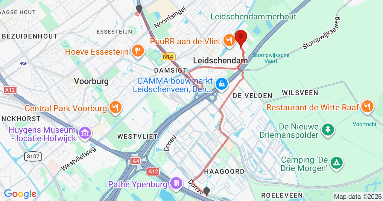 Kaart van het incident in Leidschendam met de aanrijroutes van de gealarmeerde eenheden