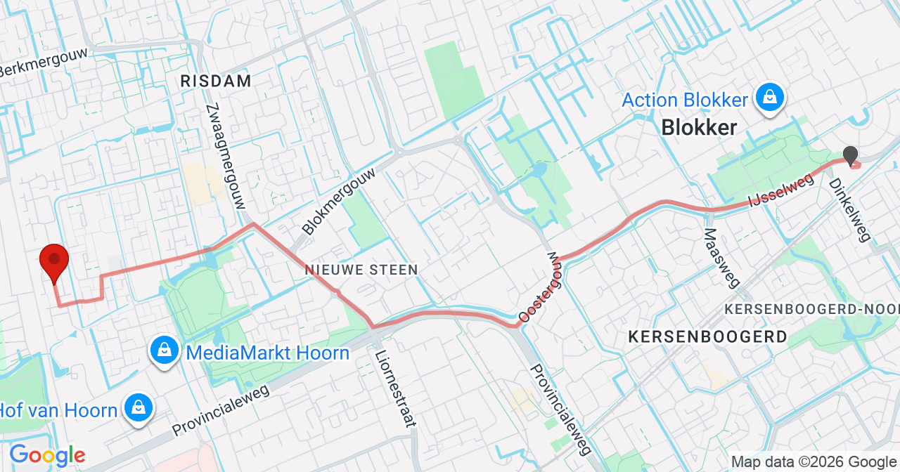 Kaart van het incident in Hoorn NH met de aanrijroutes van de gealarmeerde eenheden