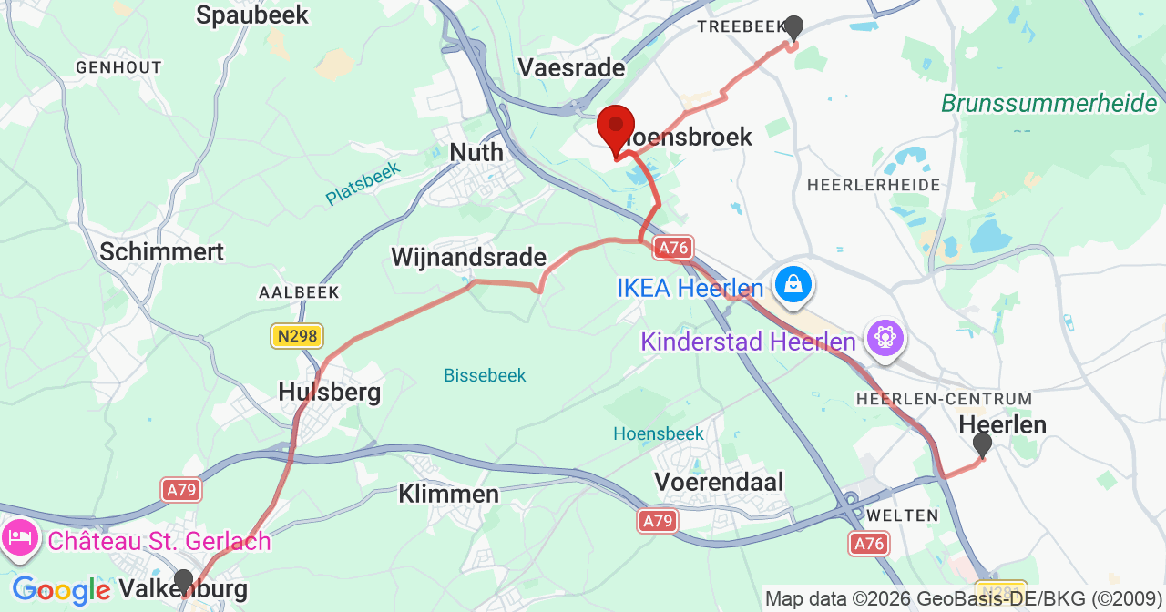 Kaart van het incident in Hoensbroek met de aanrijroutes van de gealarmeerde eenheden