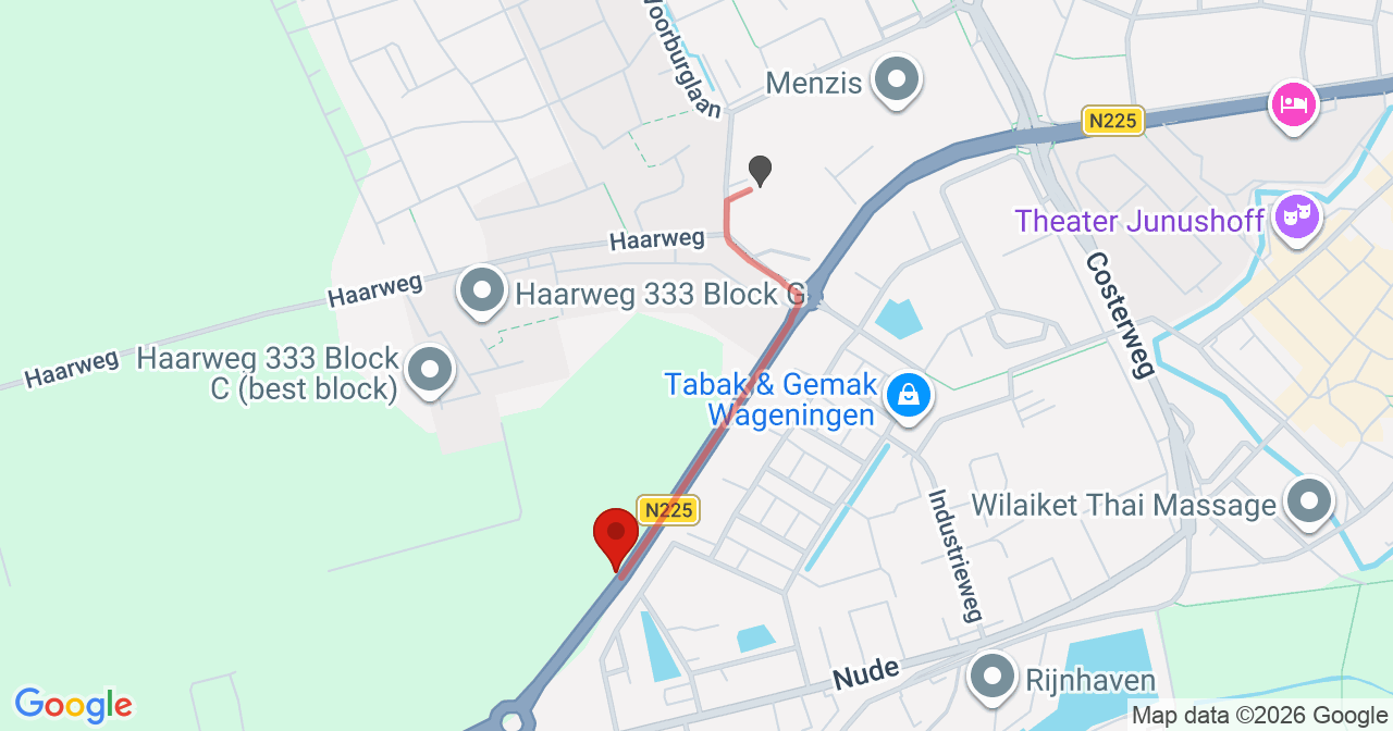 Kaart van het incident in Wageningen met de aanrijroutes van de gealarmeerde eenheden