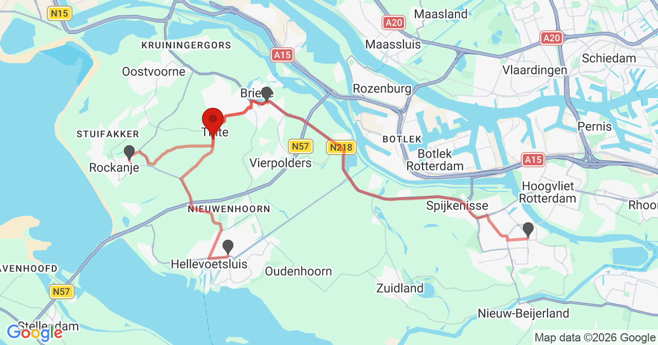 Kaart van het incident in Tinte met de aanrijroutes van de gealarmeerde eenheden