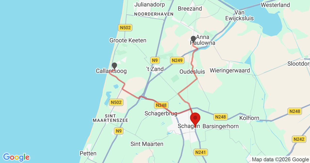 Kaart van het incident in Schagen met de aanrijroutes van de gealarmeerde eenheden