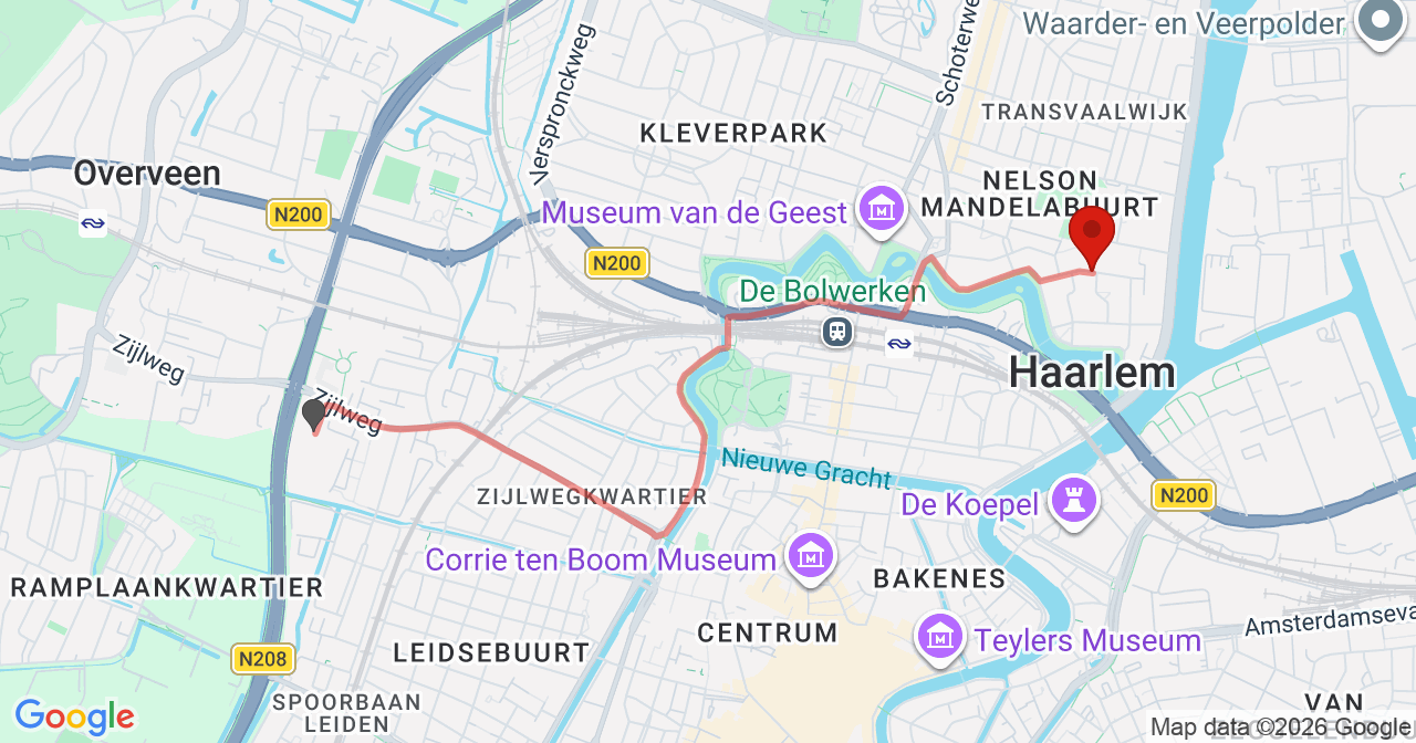 Kaart van het incident in Haarlem met de aanrijroutes van de gealarmeerde eenheden