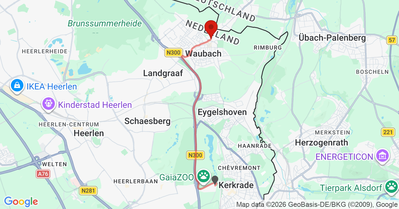 Kaart van het incident in Landgraaf met de aanrijroutes van de gealarmeerde eenheden