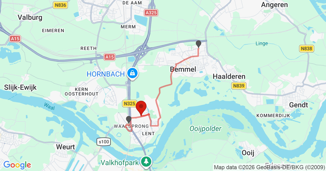 Kaart van het incident in Lent met de aanrijroutes van de gealarmeerde eenheden