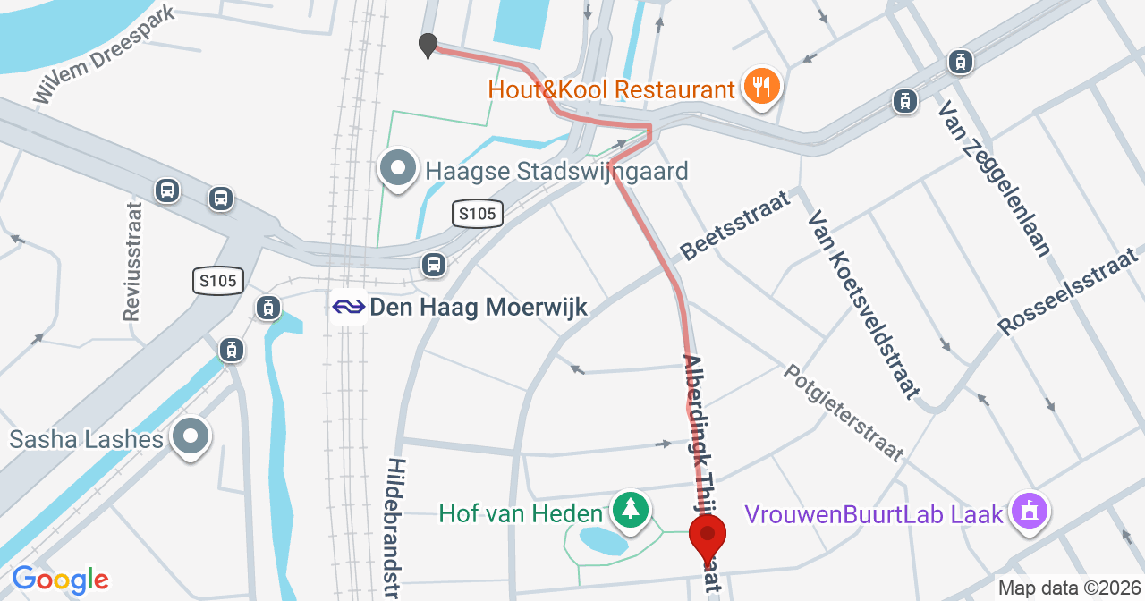 Kaart van het incident in 's-Gravenhage met de aanrijroutes van de gealarmeerde eenheden