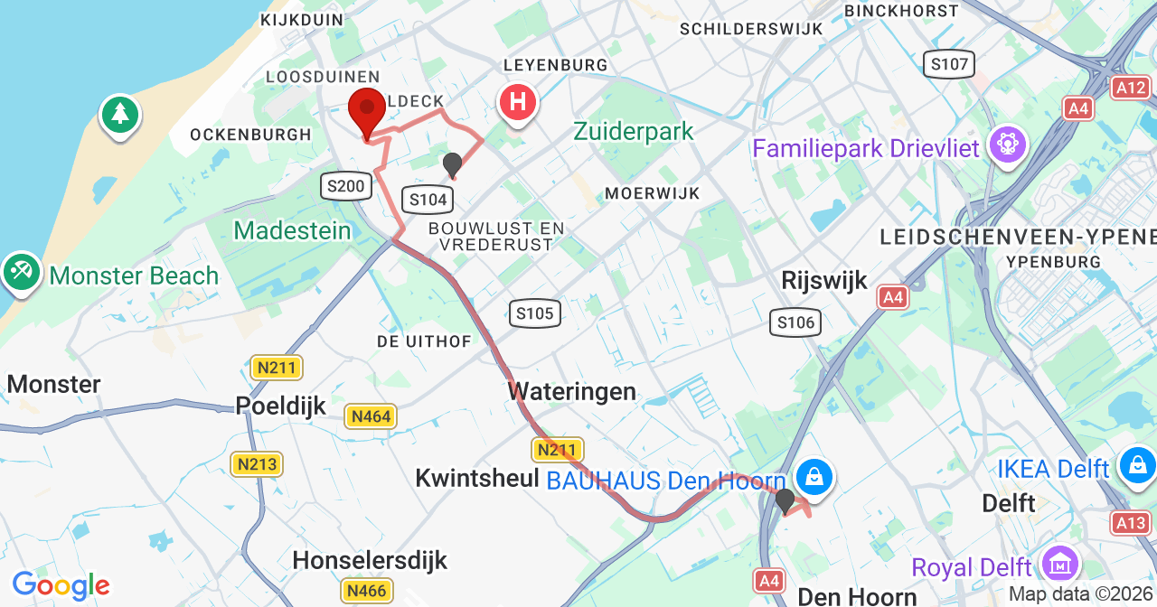Kaart van het incident in 's-Gravenhage met de aanrijroutes van de gealarmeerde eenheden