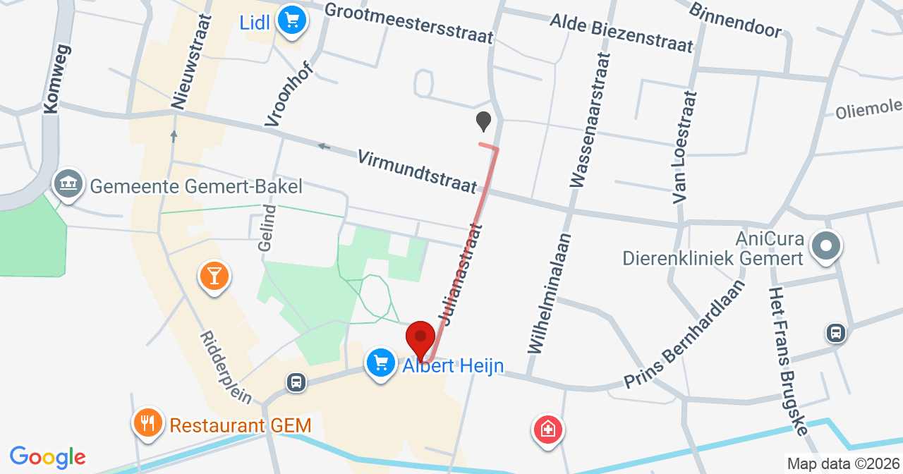 Kaart van het incident in Gemert met de aanrijroutes van de gealarmeerde eenheden