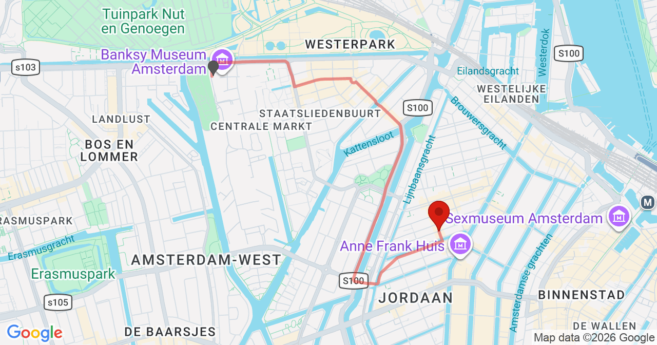Kaart van het incident in Amsterdam met de aanrijroutes van de gealarmeerde eenheden
