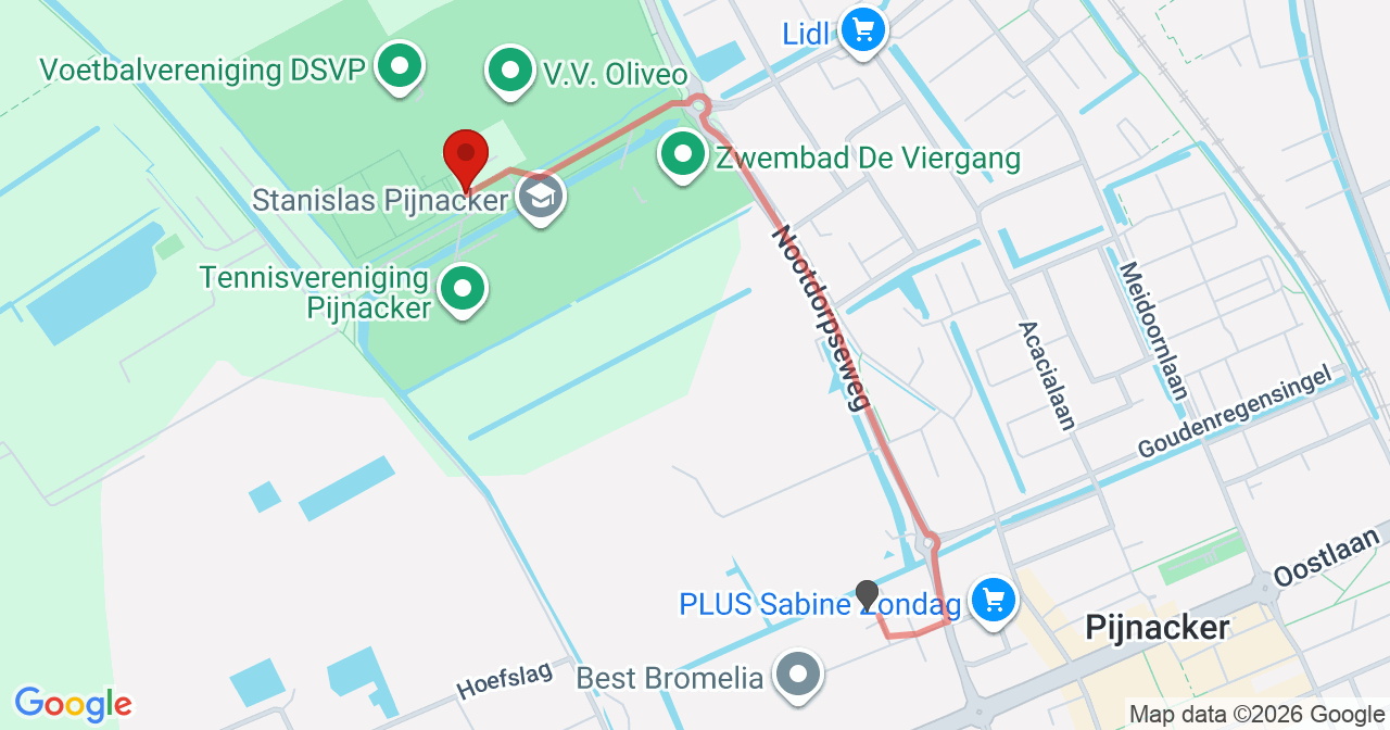 Kaart van het incident in Pijnacker met de aanrijroutes van de gealarmeerde eenheden