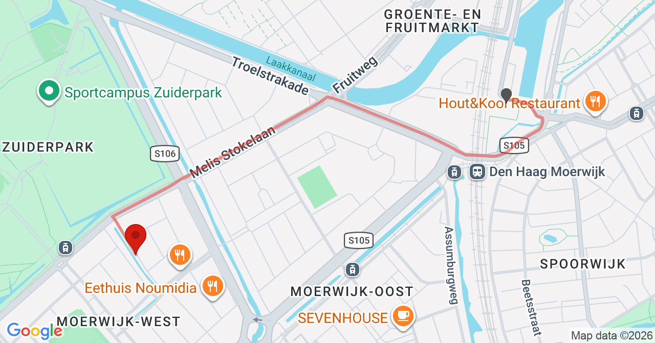 Kaart van het incident in 's-Gravenhage met de aanrijroutes van de gealarmeerde eenheden