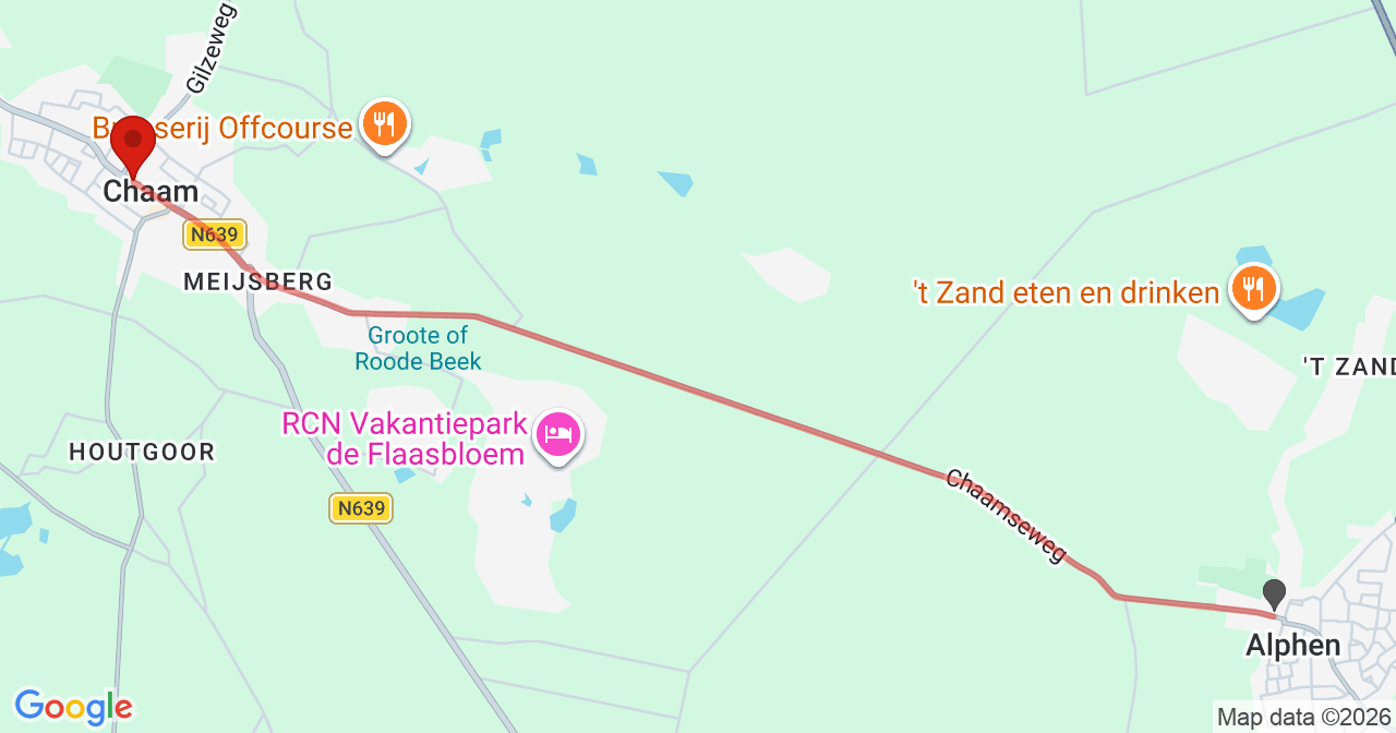 Kaart van het incident in Chaam met de aanrijroutes van de gealarmeerde eenheden