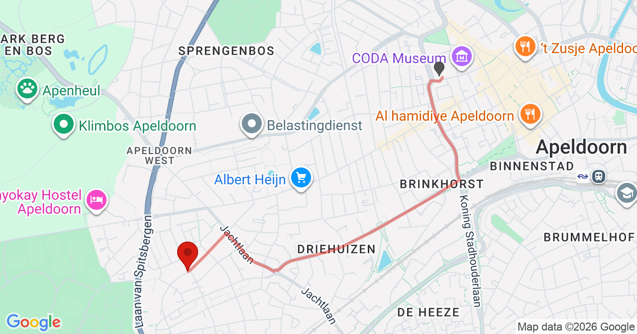 Kaart van het incident in Apeldoorn met de aanrijroutes van de gealarmeerde eenheden