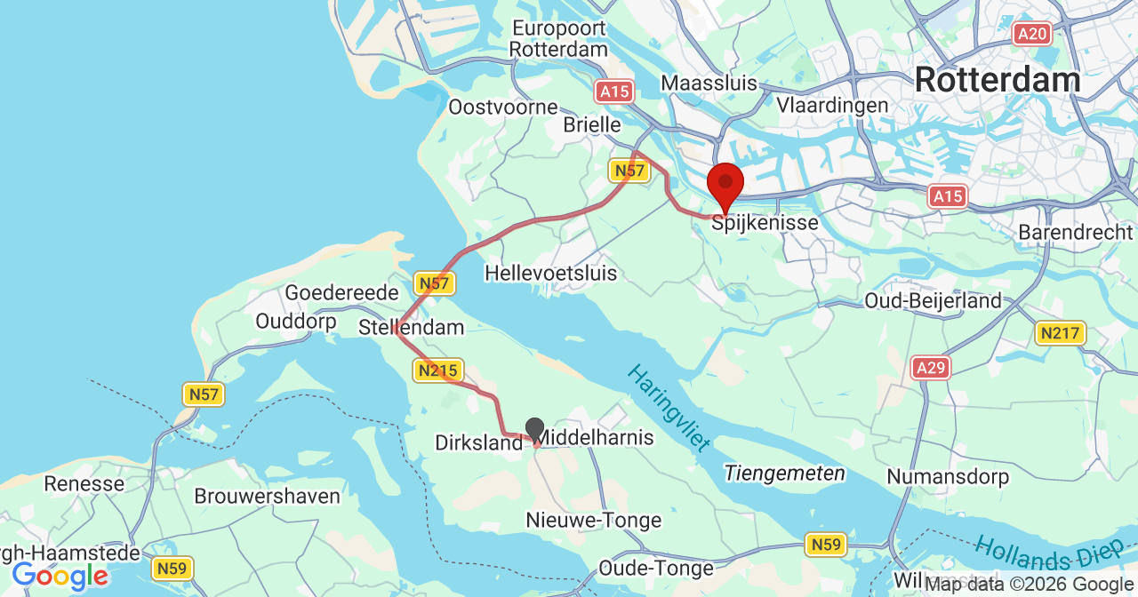 Kaart van het incident in Vierpolders met de aanrijroutes van de gealarmeerde eenheden