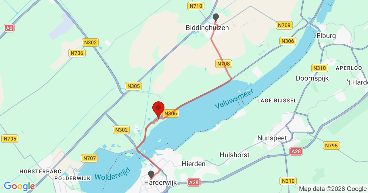 Kaart van het incident in Biddinghuizen met de aanrijroutes van de gealarmeerde eenheden