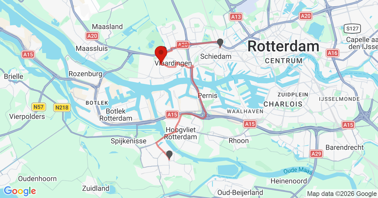 Kaart van het incident in Vlaardingen met de aanrijroutes van de gealarmeerde eenheden