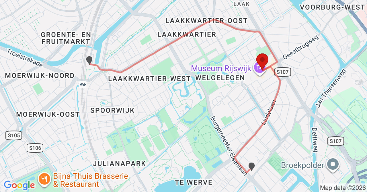 Kaart van het incident in Rijswijk met de aanrijroutes van de gealarmeerde eenheden